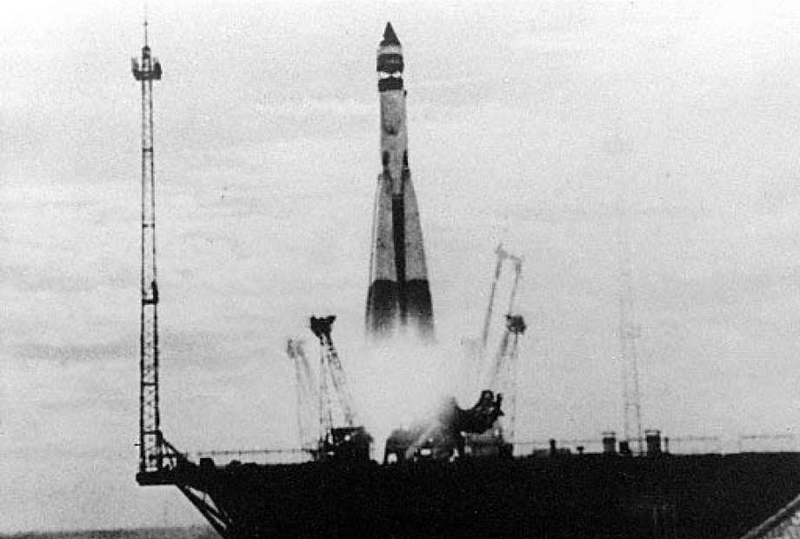 Sputnik 1 launches from the Soviet space facility in Kazakhstan. (Novosti)